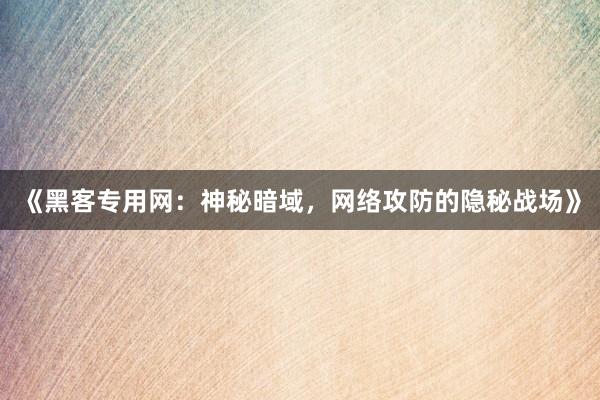 《黑客专用网：神秘暗域，网络攻防的隐秘战场》